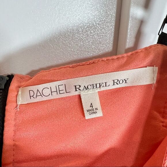 Rachel Rachel Roy Coral Salmon Pink Black Bandage Mini Dress Stretch Fit Flare 4 - Picture 10 of 12